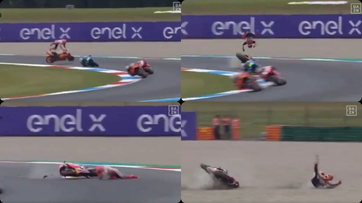 La grave caída de Márquez en el GP de Holanda. (DAZN)