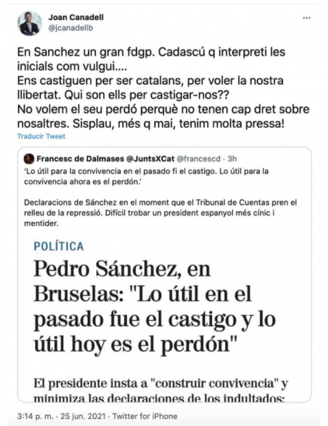 "Agradecido por los indultos" > El diputado separatista Joan Canadell llama «hijo de la gran puta» a Pedro Sánchez Captura-de-pantalla-2021-06-26-a-las-21.23.47-478x620