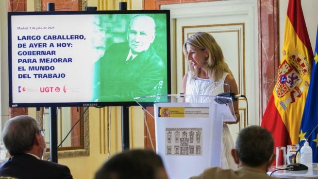 Yolanda Díaz en el acto de memoria a Largo Caballero. (Foto: Gobierno)