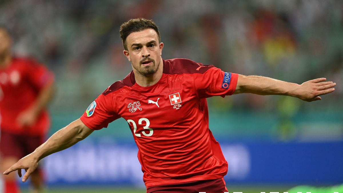 Shaqiri celebra un gol con Suiza en la Eurocopa 2020. (AFP)