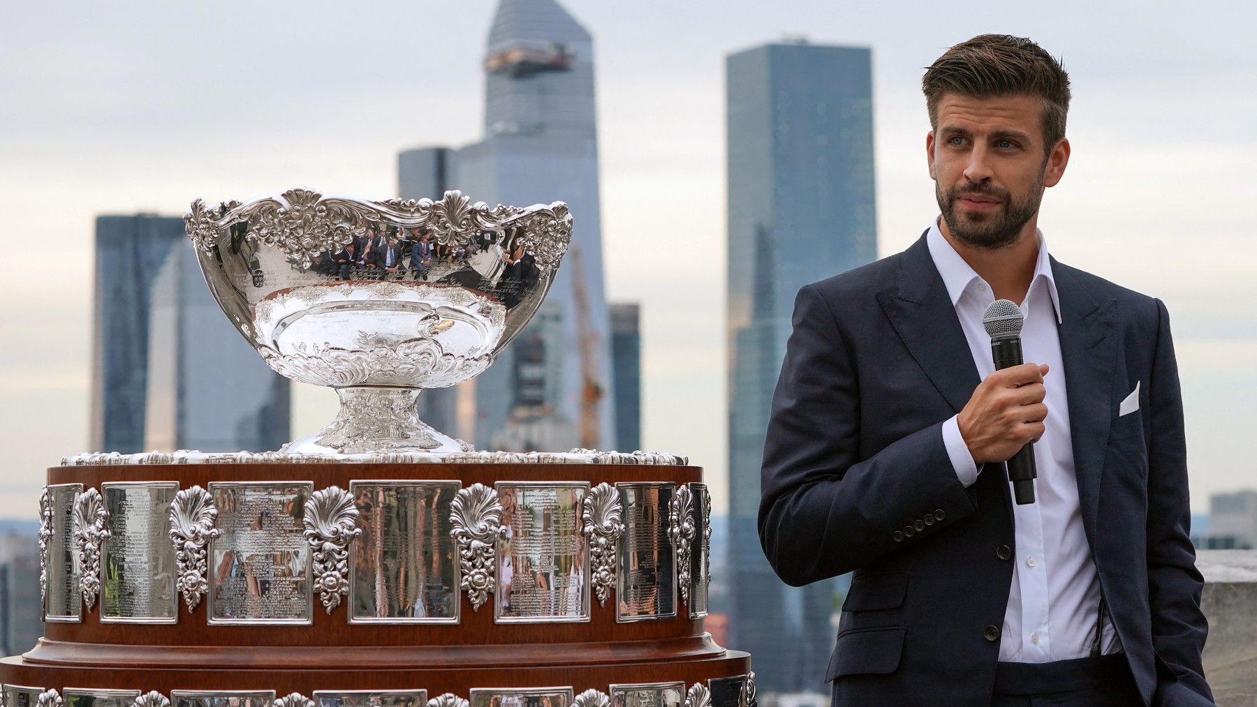 Piqué, en la presentación de la Copa Davis. (AFP)