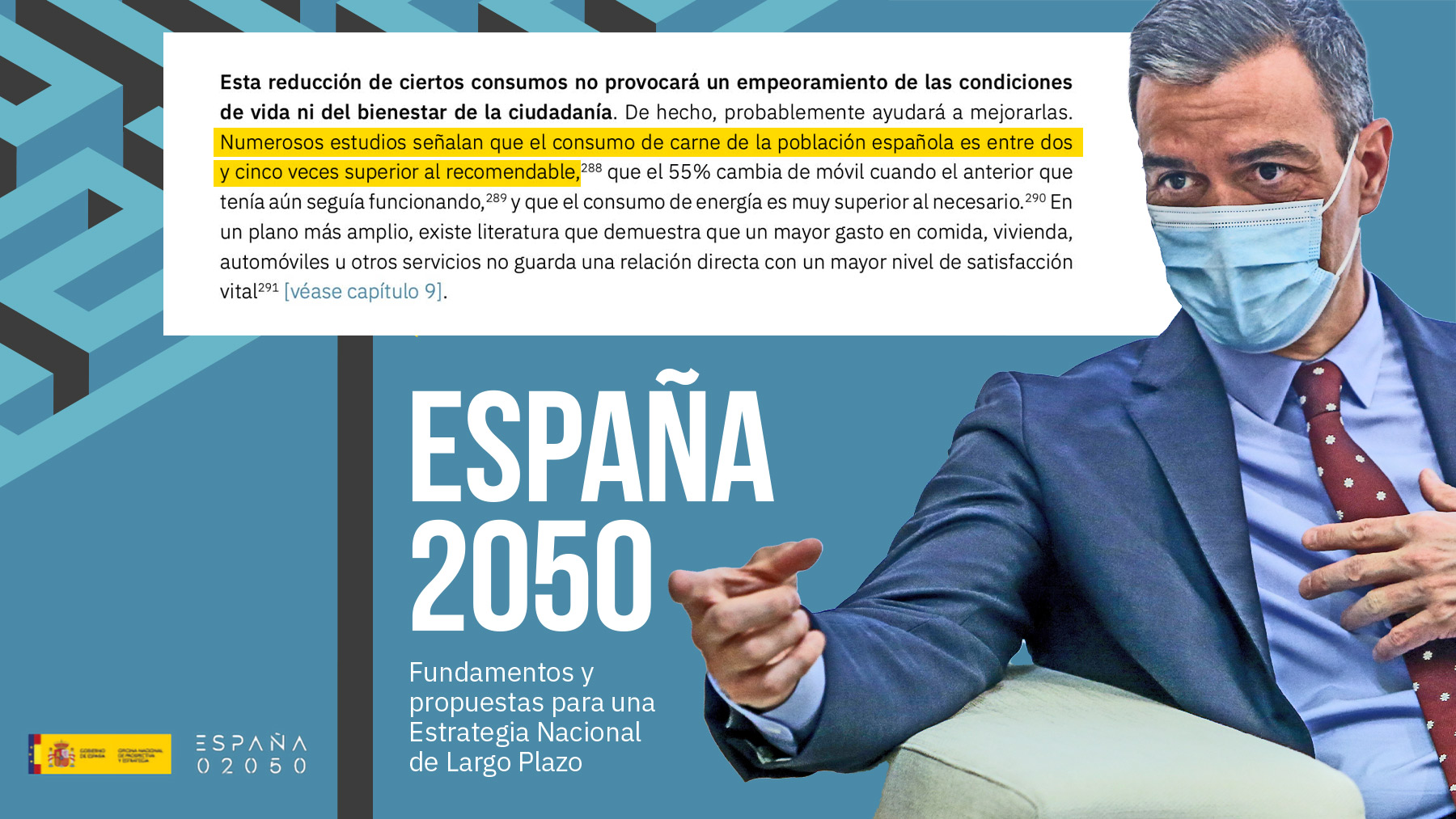 El documento de la ‘España 2050’ abogando por comer menos carne.
