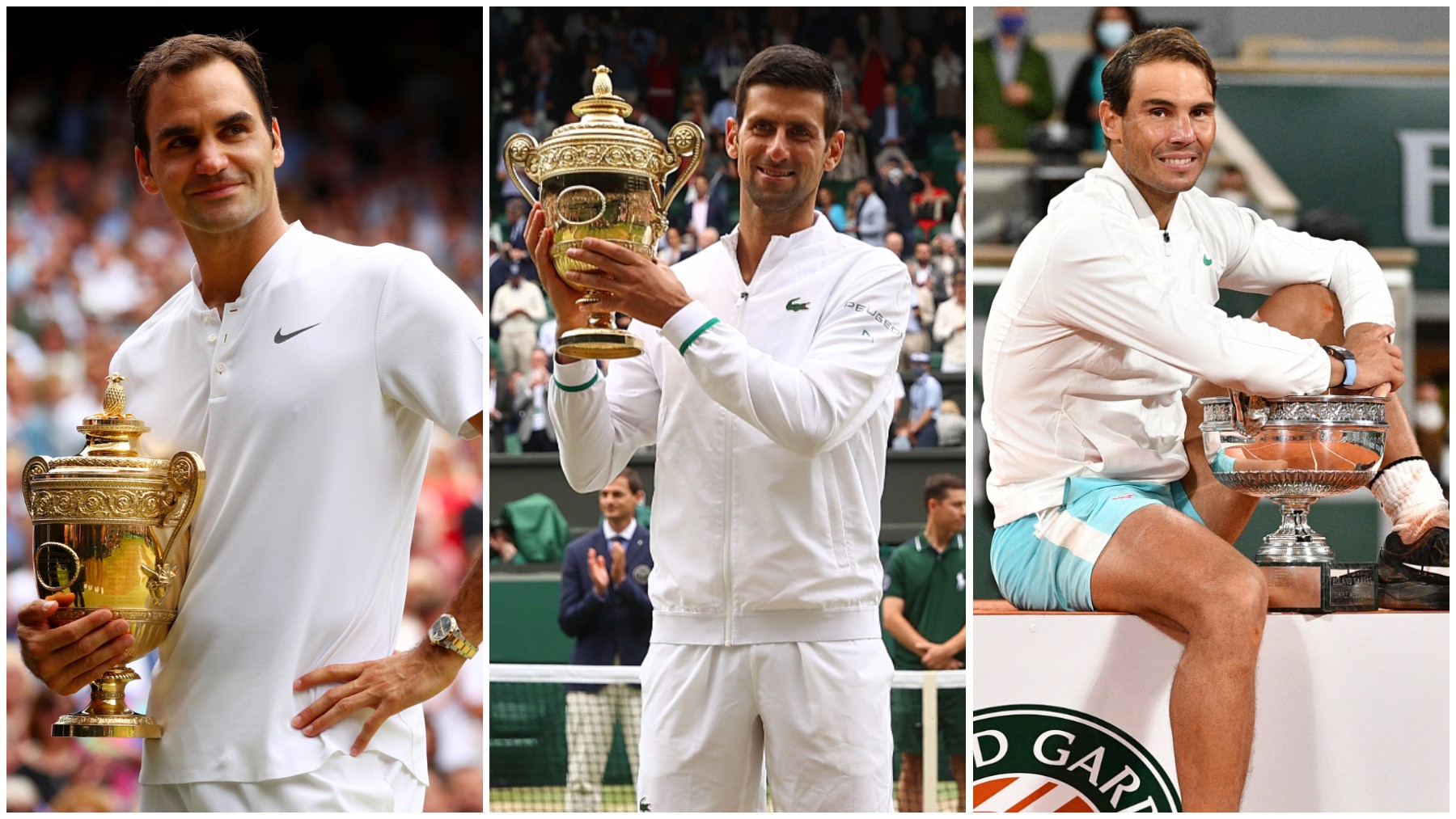 Roger Federer, Novak Djokovic y Rafael Nadal. (Getty)