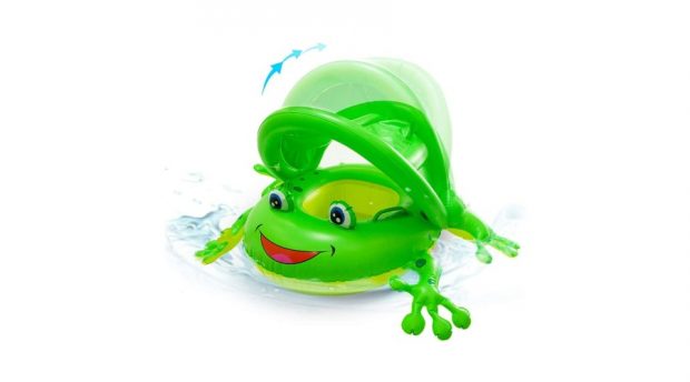 Flotador para bebé de rana con sombrilla