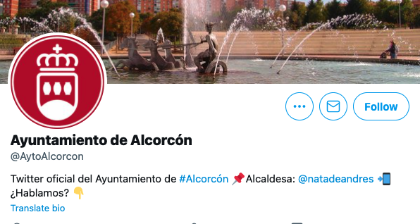 Perfil de Twitter del Ayuntamiento de Alcorcón.