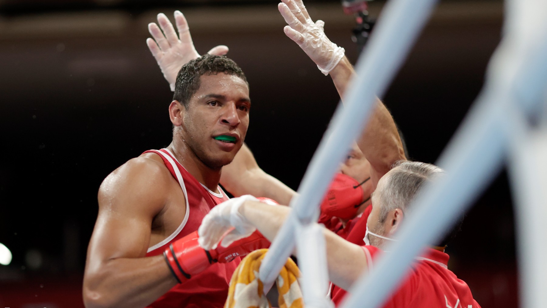 Enmanuel Pla, en el combate de octavos. (Getty)