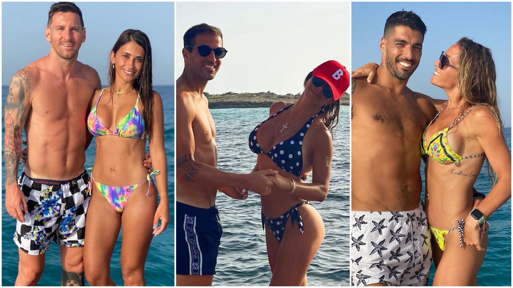 Messi, Antonela, Cesc, Daniella, Suárez y Sofi.