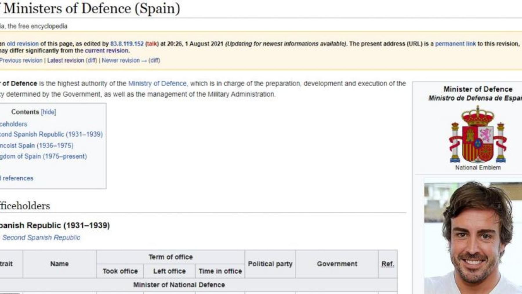 El troleo a Fernando Alonso en la Wikipedia.