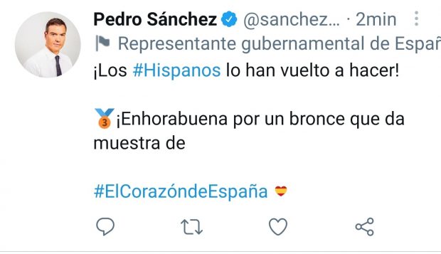 El tuit de Pedro Sánchez.