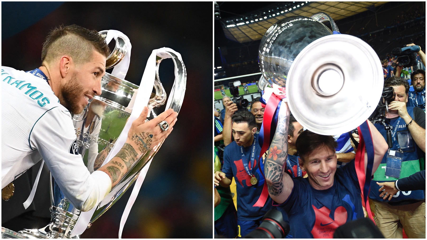 Sergio Ramos y Messi levantan títulos de Champions League. (AFP)
