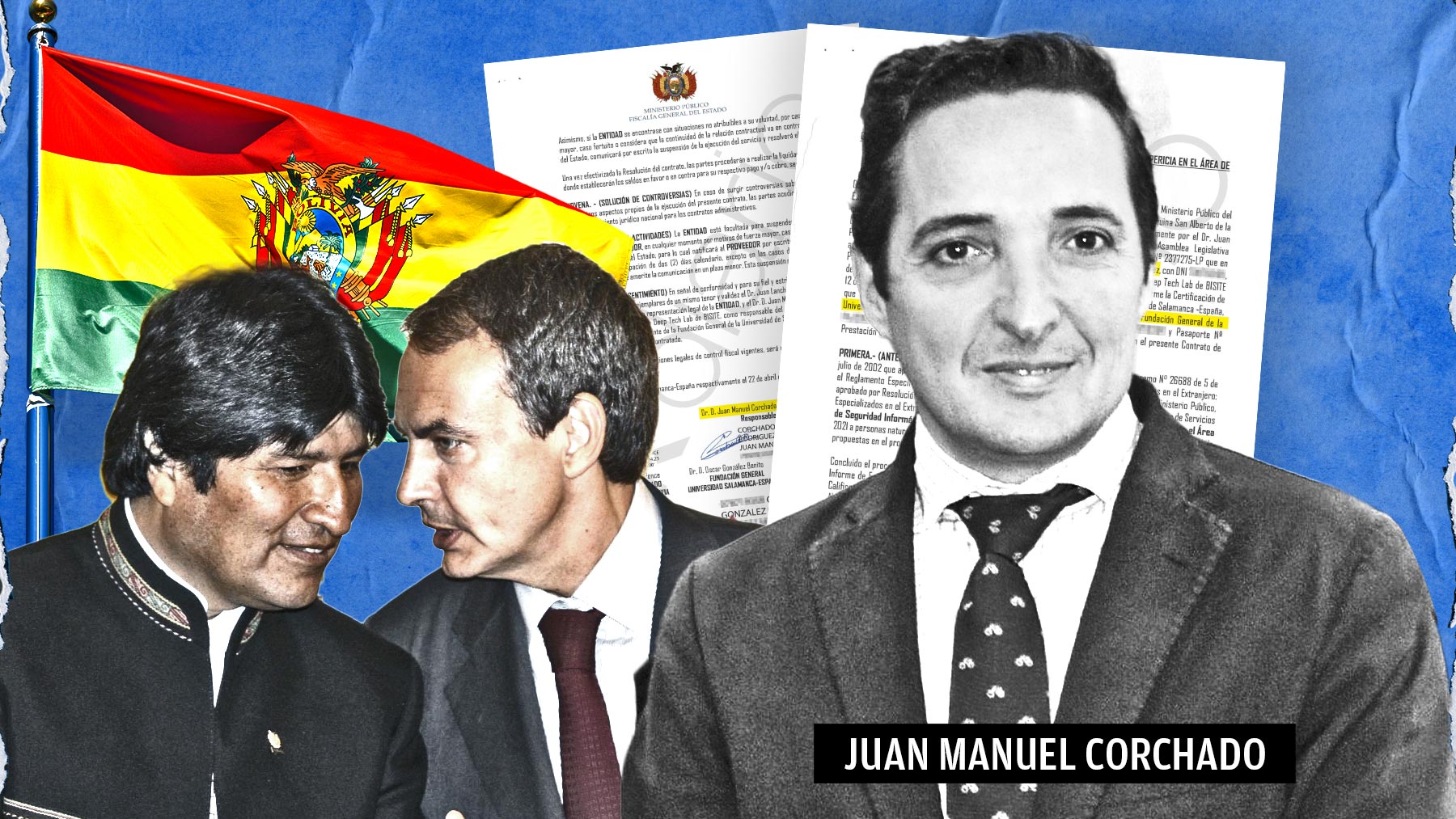 Juan Manuel Corchado, profesor de la Universidad de Salamanca, junto con José Luis Rodríguez Zapatero y Evo Morales.