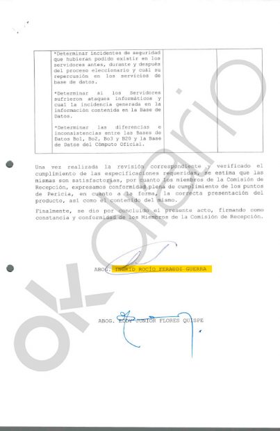 Recibí del informe de Juan Manuel Corchado firmado por la Fiscalía de Bolivia. 