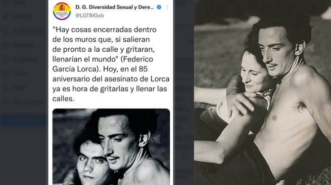 Igualdad manipula una foto de Dalí y borra a su mujer para encajar la homosexualidad de Lorca