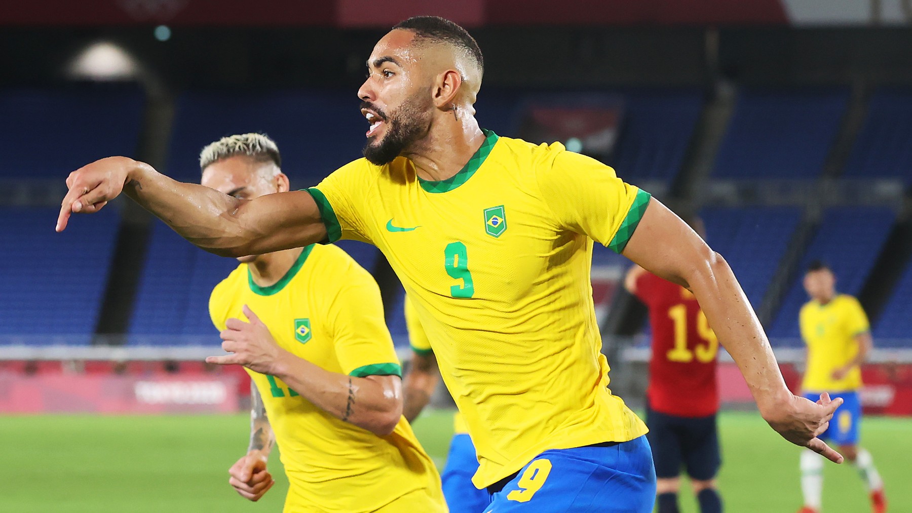 Matheus Cunha celebra un gol con Brasil en los Juegos Olímpicos. (Getty)