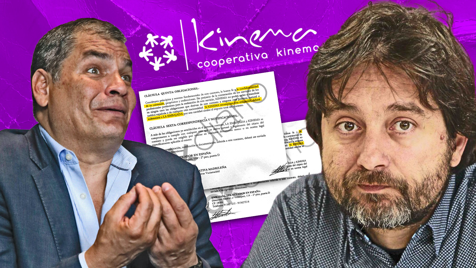 Rafael Correa y Rafael Mayoral, fundador de Kinema, la cooperativa de Podemos.