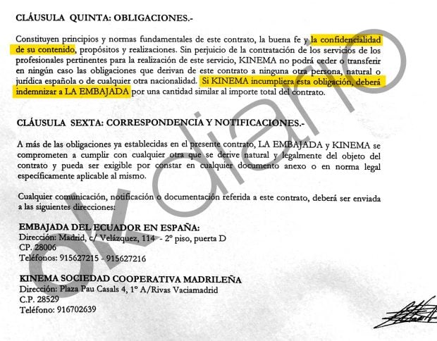 Cláusula de confidencialidad en el contrato de la cooperativa Kinema del año 2013. 