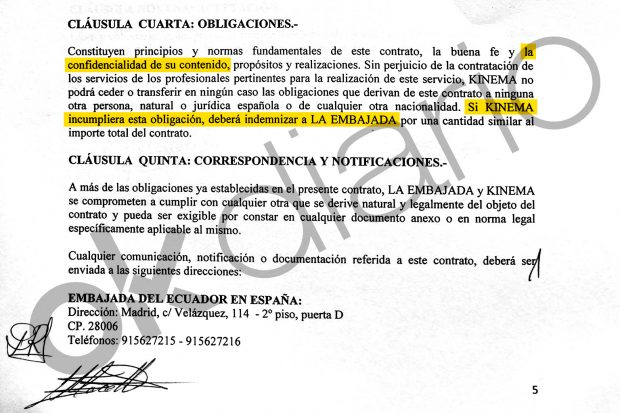 Cláusula de confidencialidad en el contrato de la cooperativa Kinema del año 2014. 
