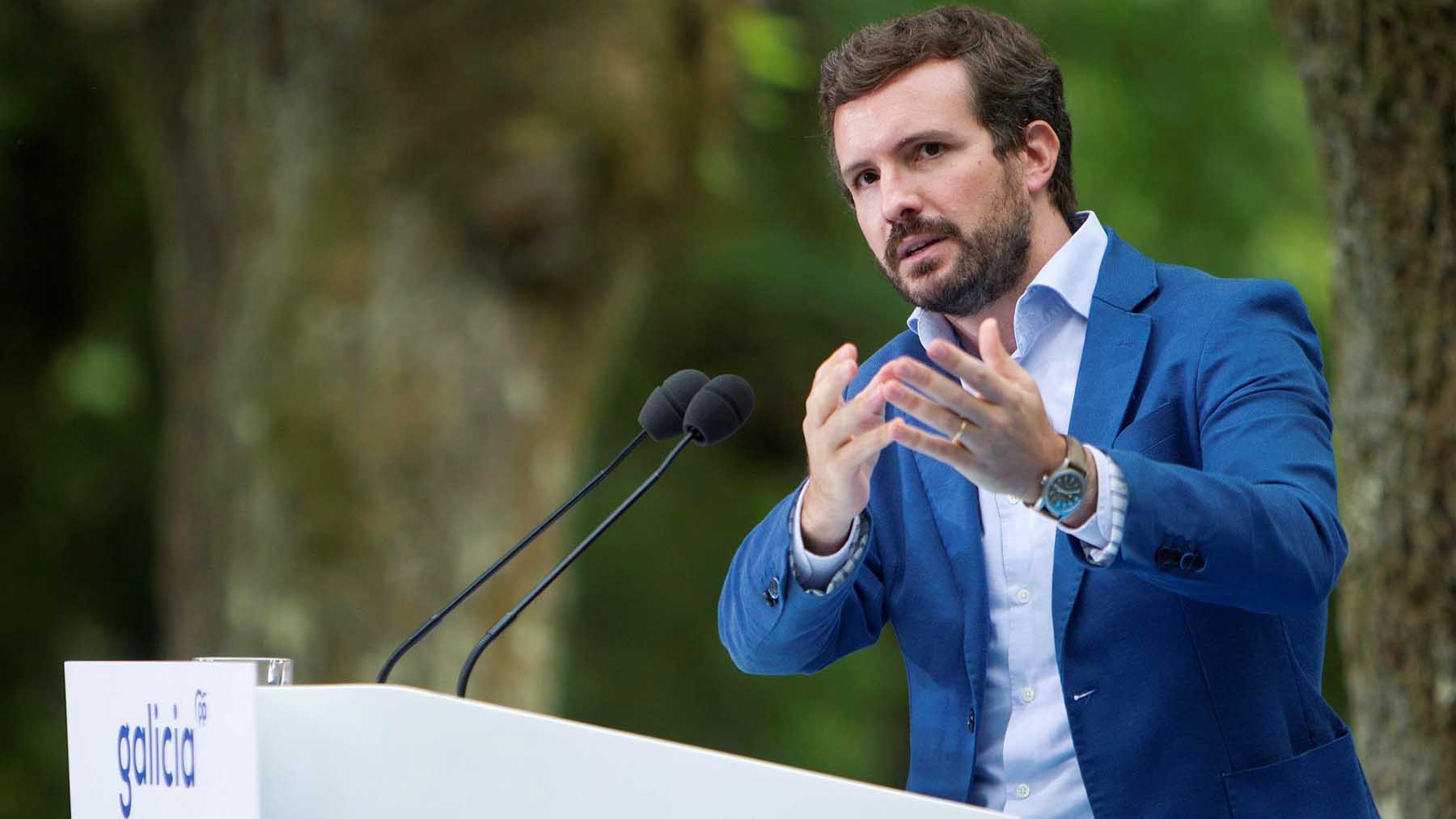 Pablo Casado durante un acto del PP en Pontevedra. Foto. EFE.