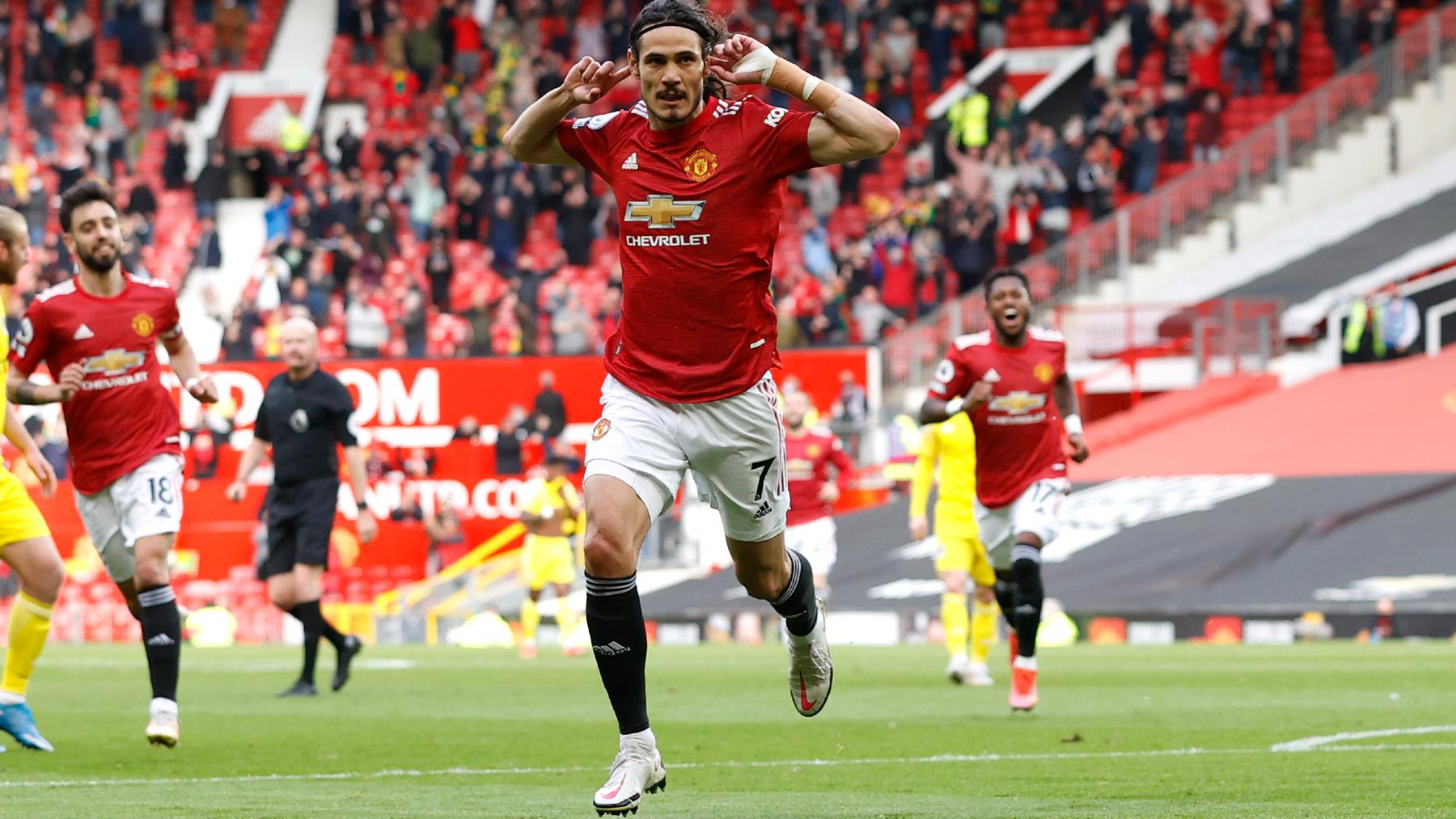 Cavani celebra un gol con el Manchester United. (Getty)