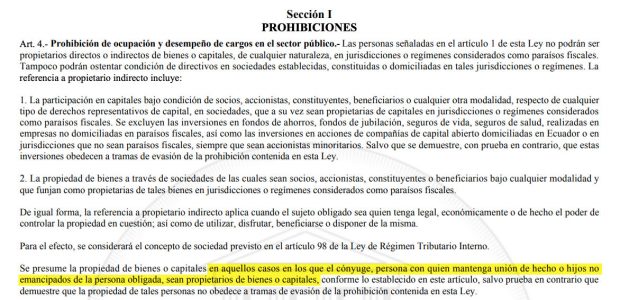 Las leyes ecuatorianas prohíben que Pascual del Cioppo use a su mujer para tener una empresa en Panamá. 