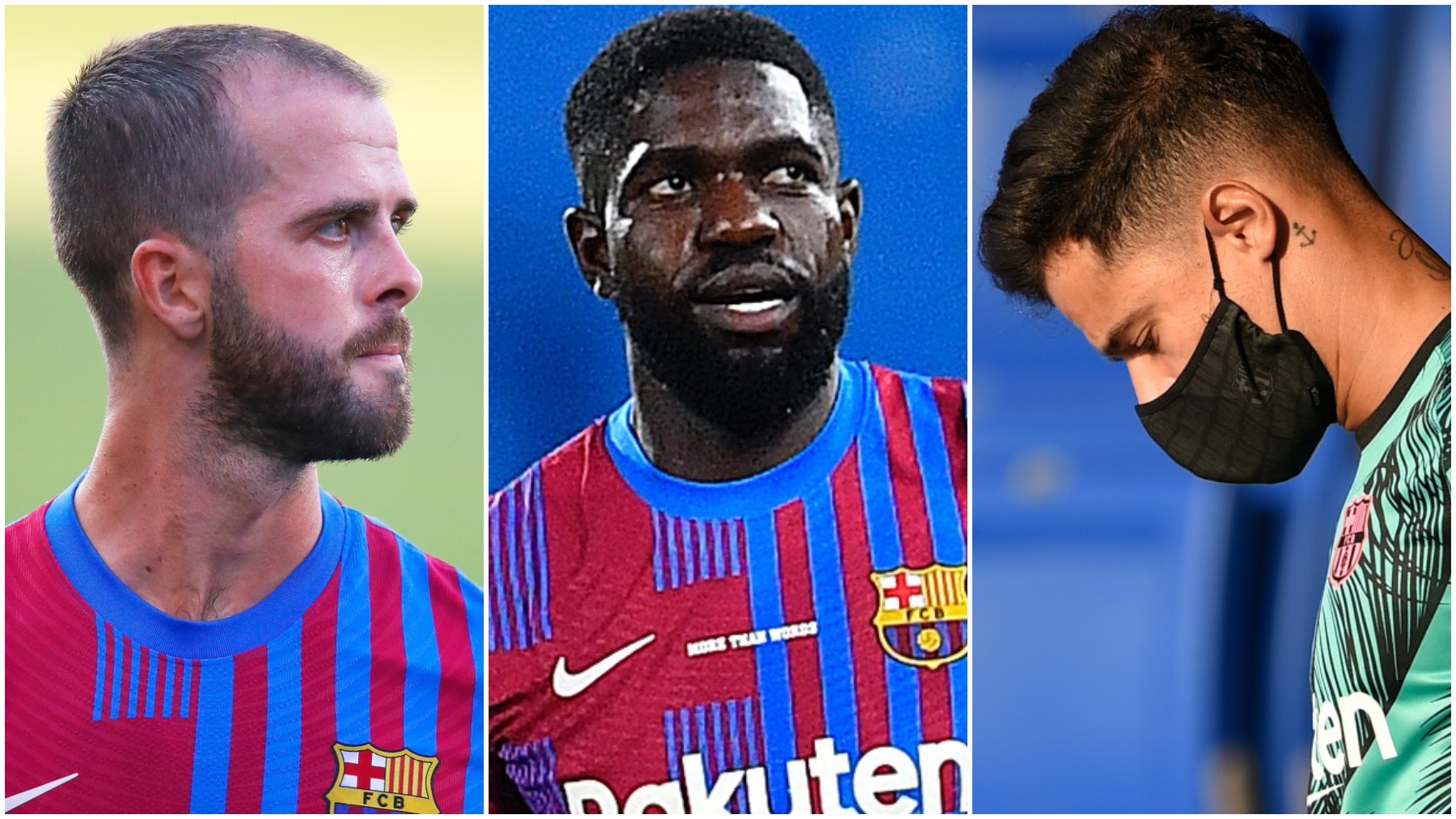 Miralem Pjanic, Samuel Umtiti y Philippe Coutinho.