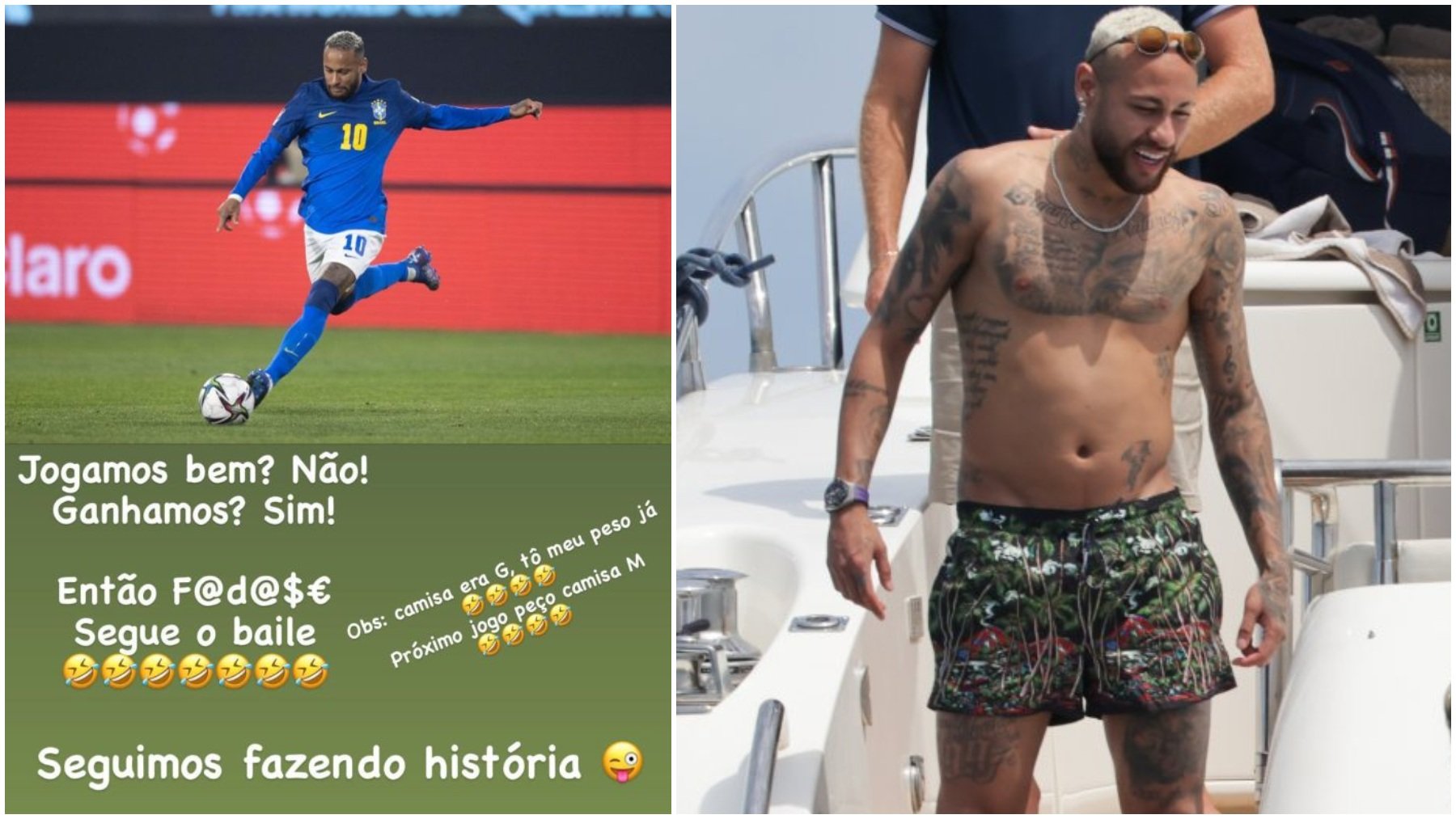 Neymar, con Brasil y en verano.