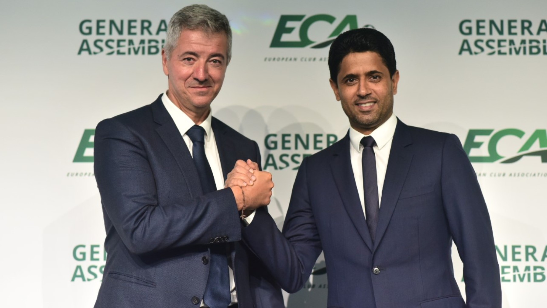 Gil Marín posa junto a Al-Khelaifi, presidente de la ECA. (atleticodemadrid.com)