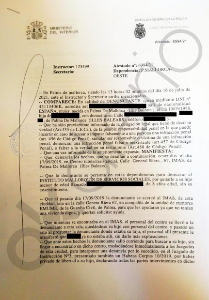 Una madre denuncia al Consell de Mallorca por quitarle a su hijo de 8 años sin su consentimiento