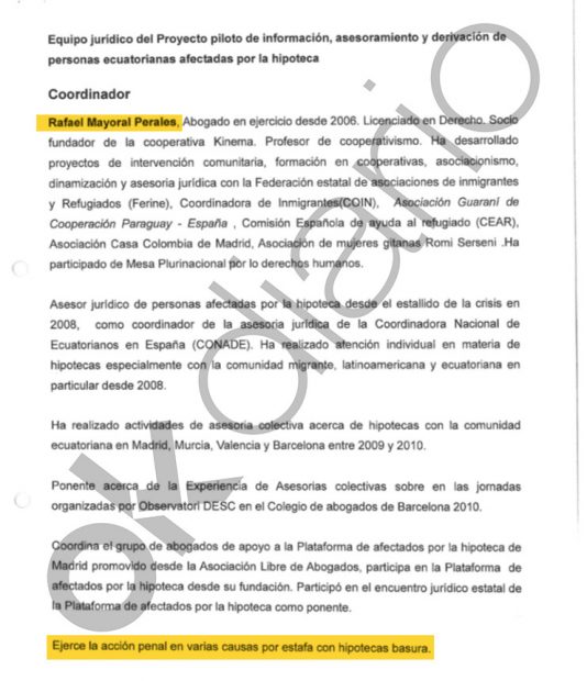 Currículum vítae de Rafael Mayoral enviado al Ministerio de Relaciones Exteriores de Ecuador. 