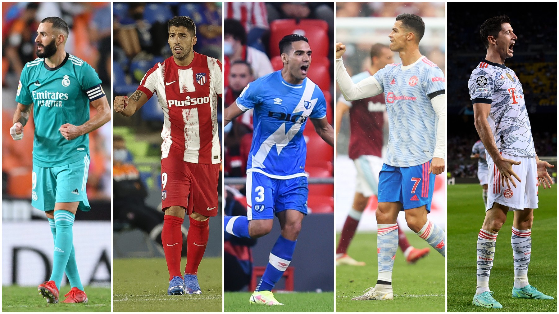 Benzema, Suárez, Falcao, CR7 y Lewandowski.