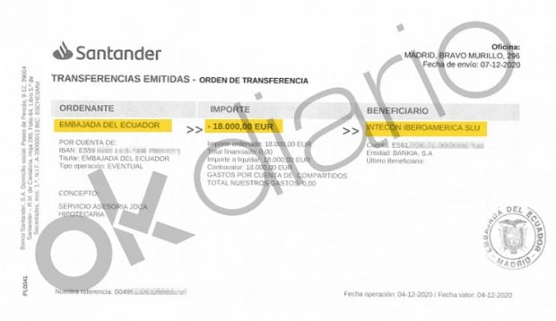 Transferencia de 18.000 euros a la empresa interpuesta vinculada a Podemos. 