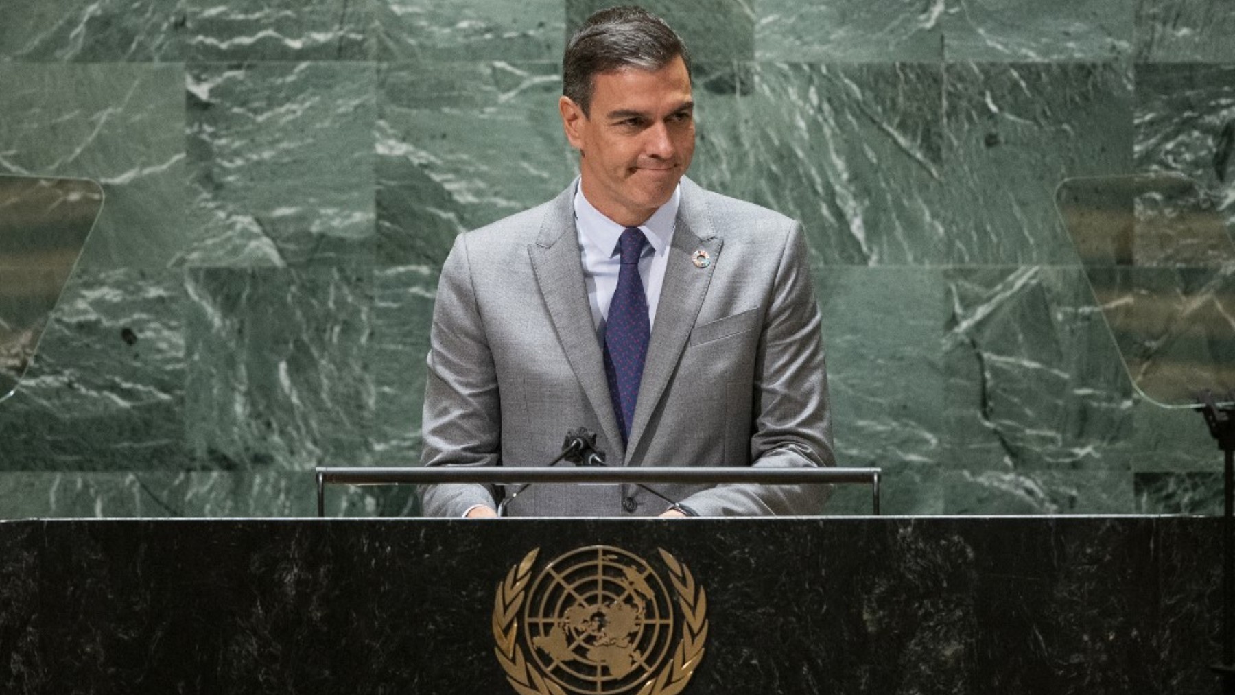 Sánchez en la 76 Asamblea General de la ONU. Foto: AFP.