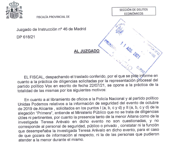 Escrito de la Fiscalía.