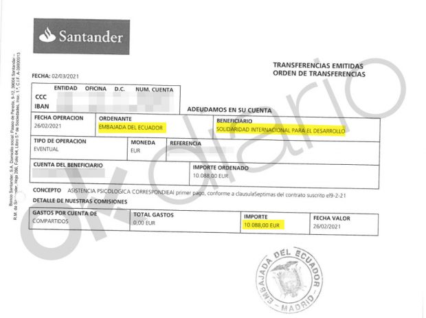 Transferencia bancaria de 10.000 euros a SOLIDES.