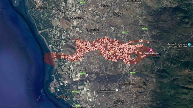 Consulta en este mapa interactivo el recorrido de la lava en el volcán de La Palma