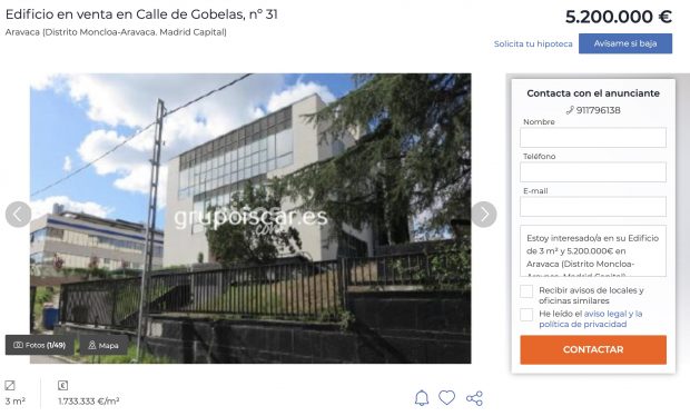 El edificio de la calle Gobelas está a la venta por 5,2 millones de euros