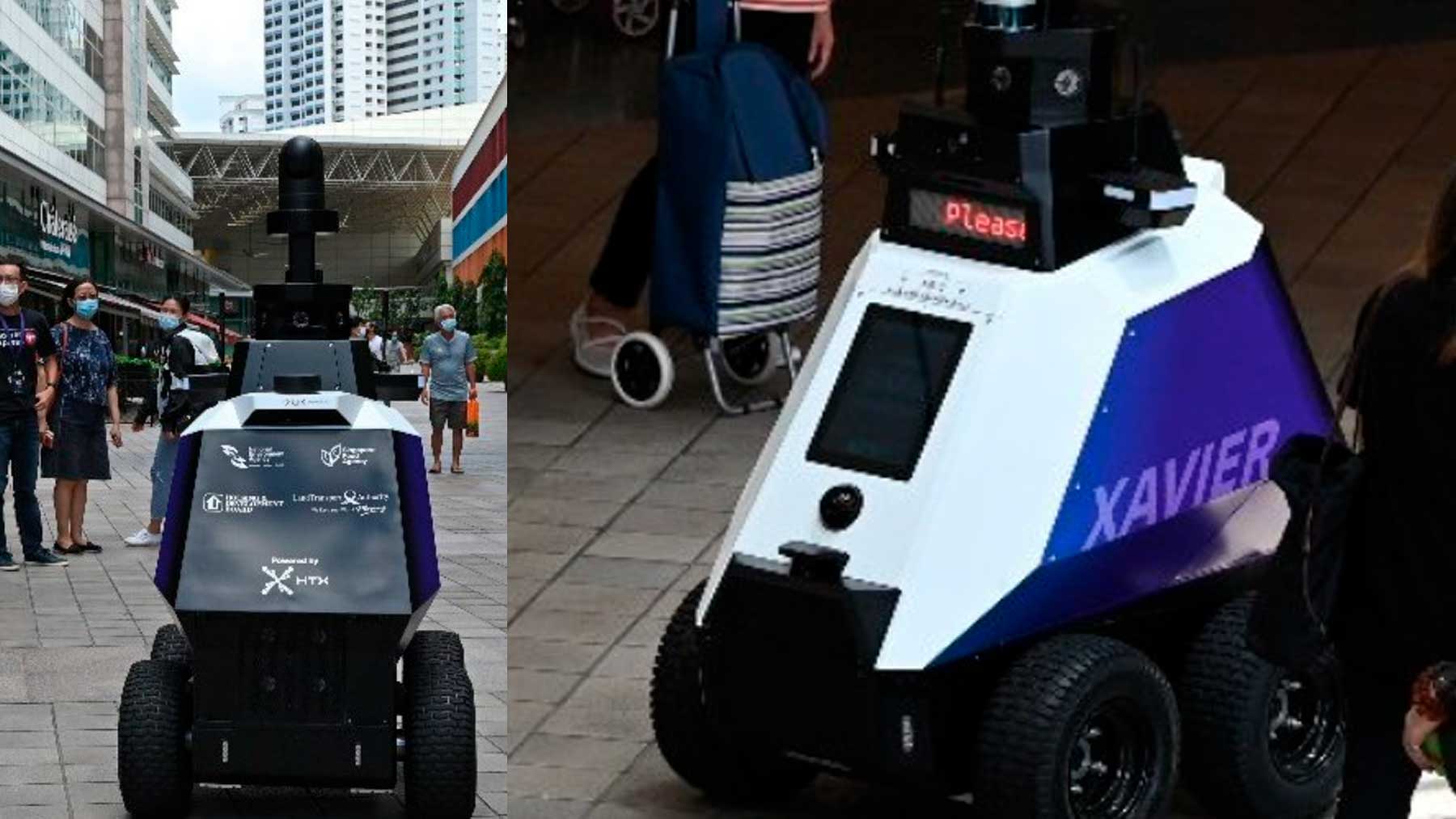 Los nuevos robots de vigilancia patrullan por las calles de Singapur. Foto: Twitter