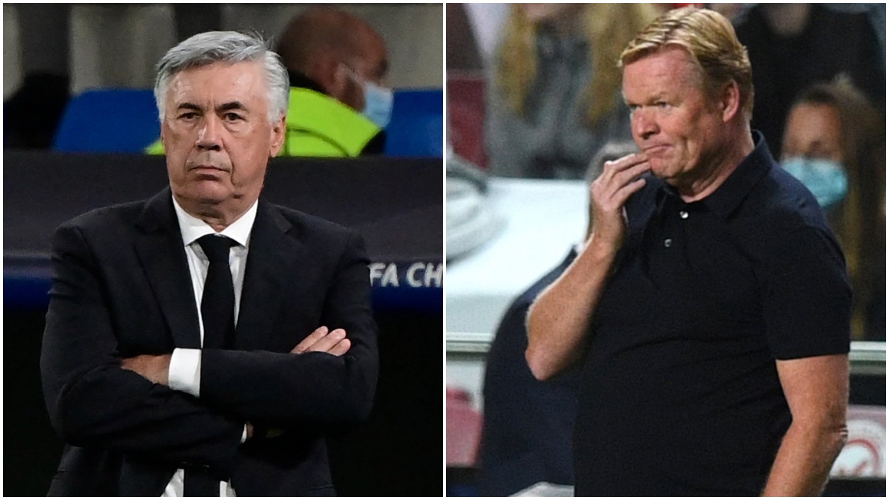 Carlo Ancelotti y Ronald Koeman, en sus banquillos.