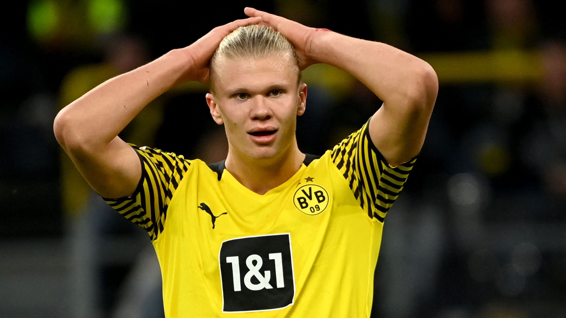 Erling Haaland se lamenta de una ocasión errada esta temporada con el BVB. (AFP)