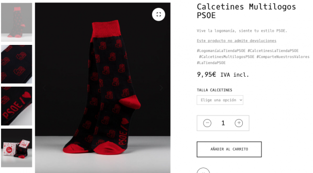 El PSOE hace caja vendiendo calcetines LGTBI y puño en alto que cuestan tres veces más que unos Nike