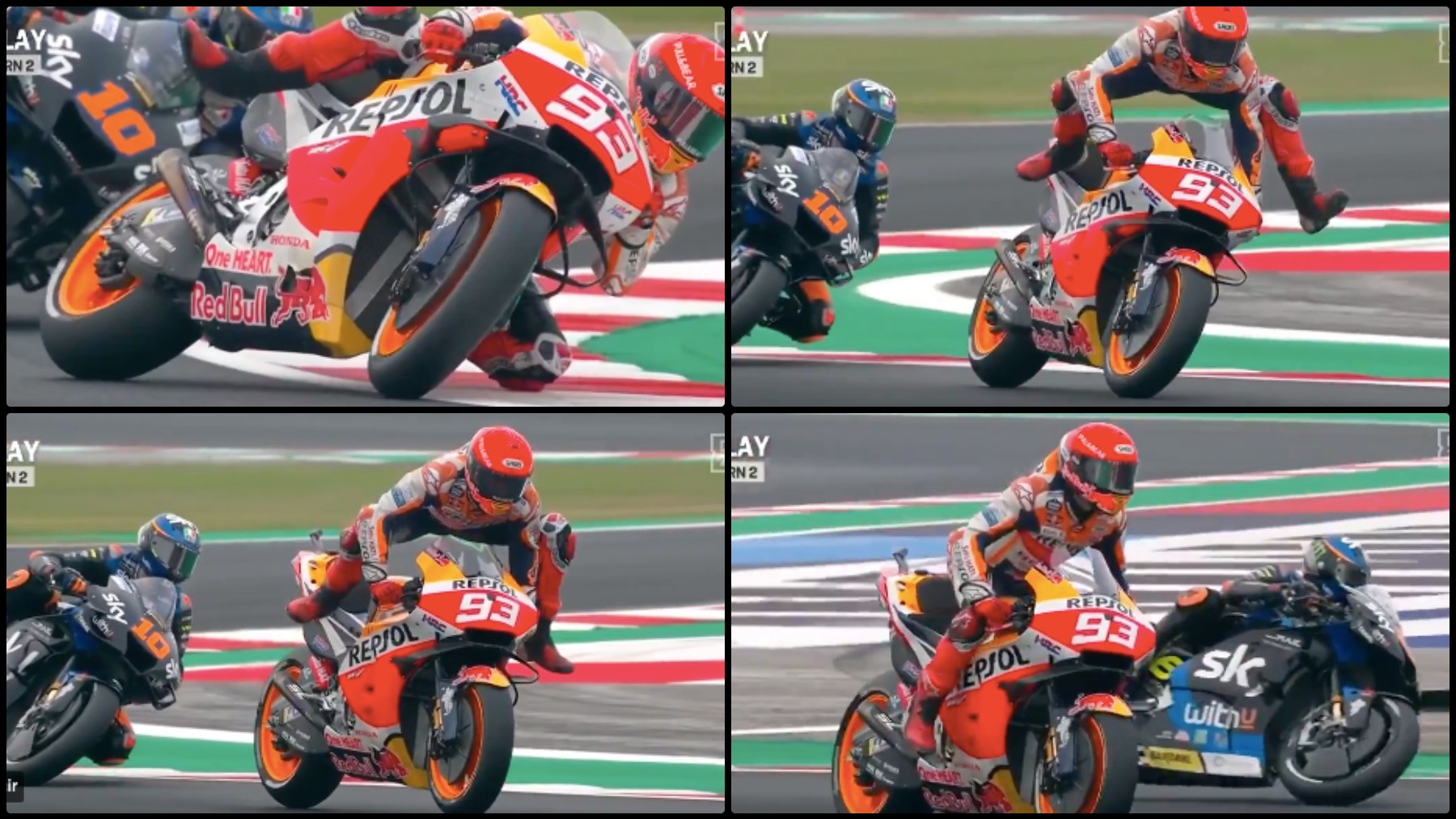 La espectacular salvada de Márquez en Misano. (DAZN)