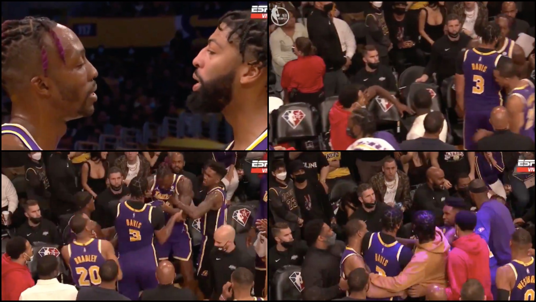 La pelea en el banquillo de los Lakers. (ESPN)