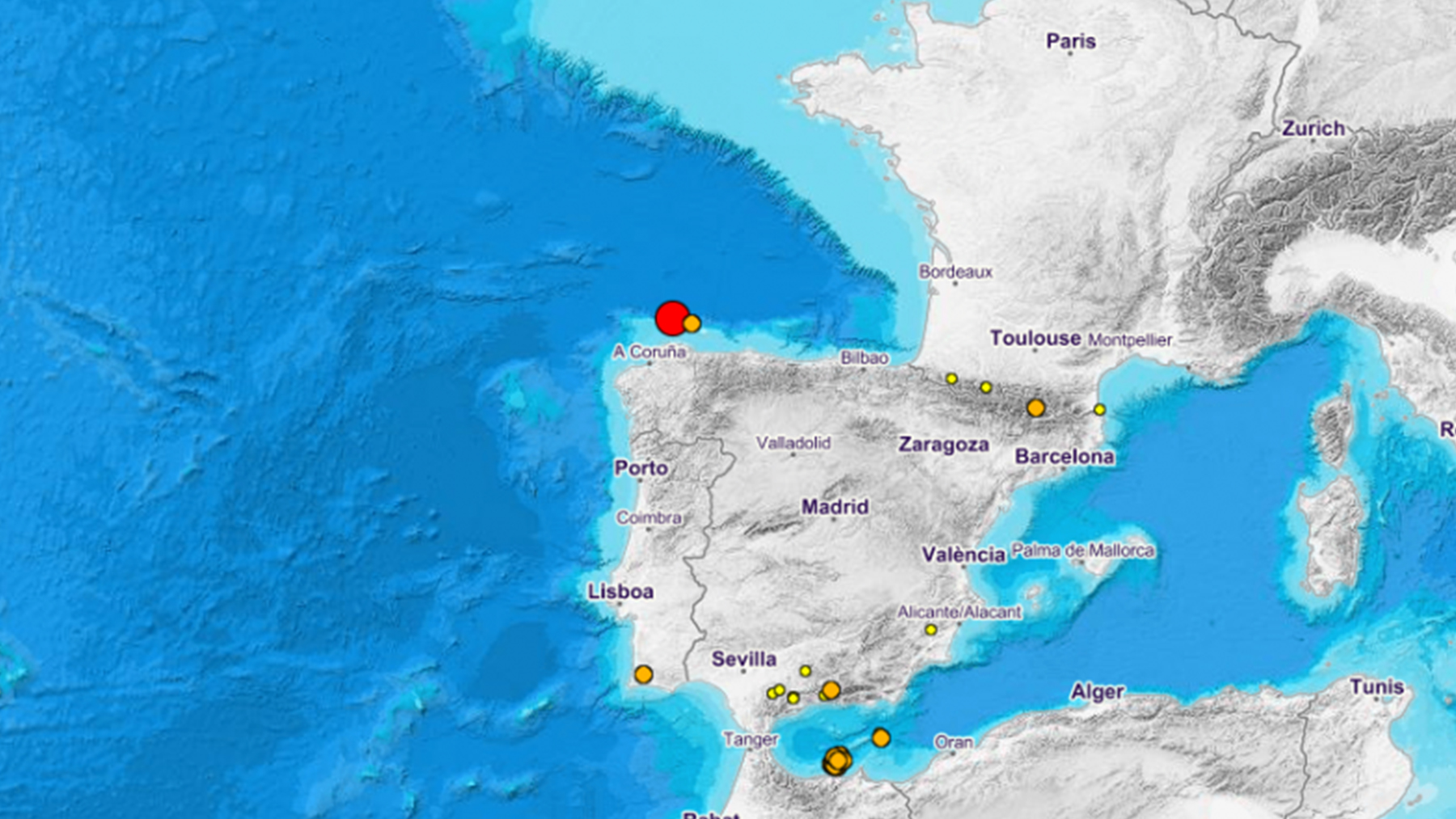 Localización del terremoto en Galicia. (IGN)