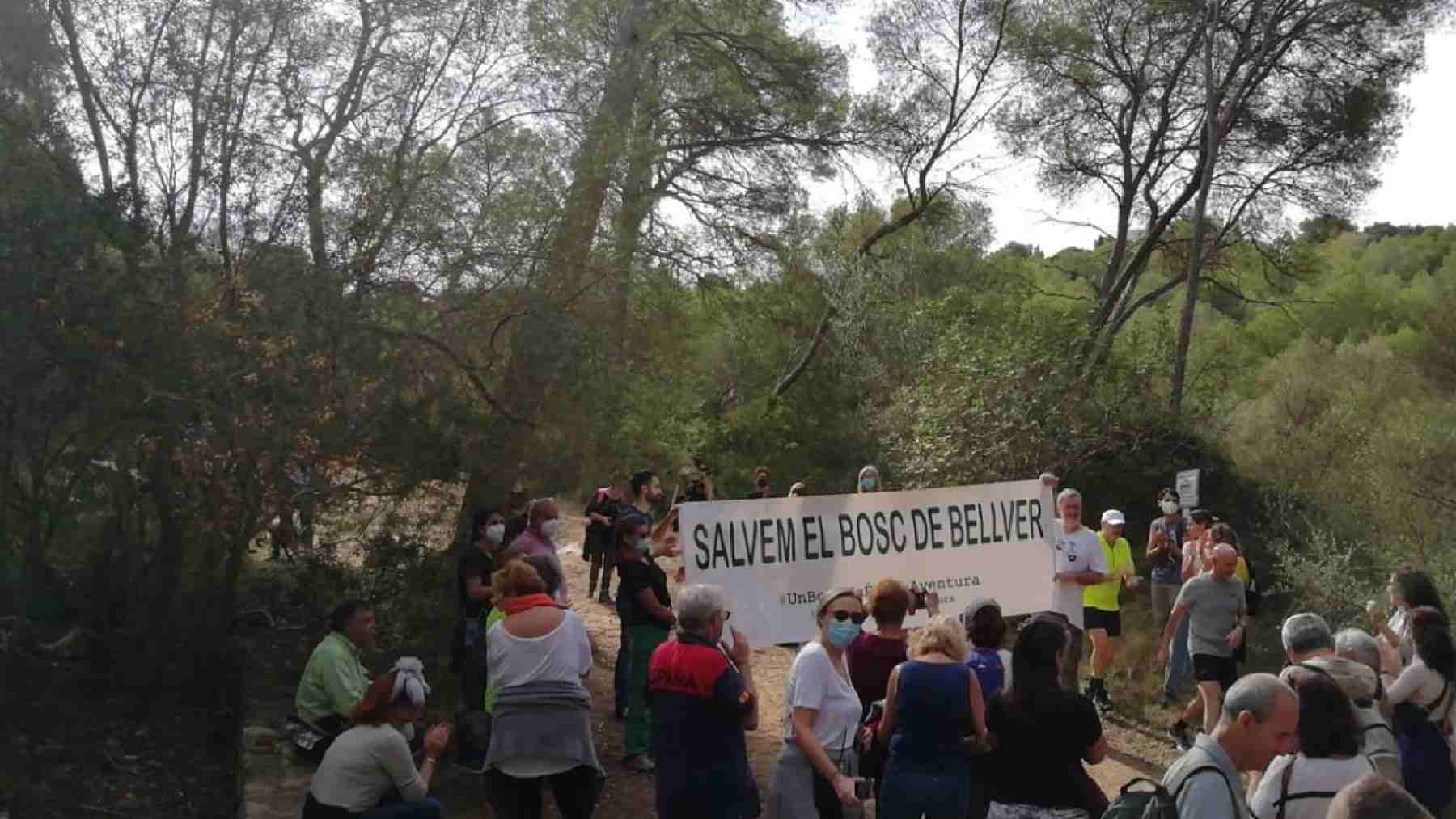 Manifestación vecinal contra la construcción de un parque de aventuras en el bosque de Bellver de Palma.