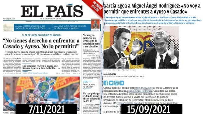 El País' abre su portada con el mismo titular sobre la guerra del PP que  OKDIARIO publicó hace 2 meses