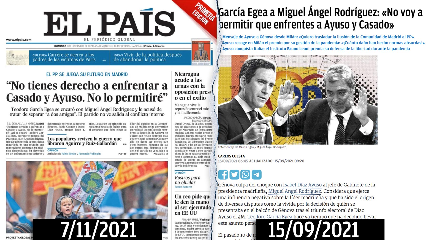 Portadas de ‘El País’ y Okdiario.