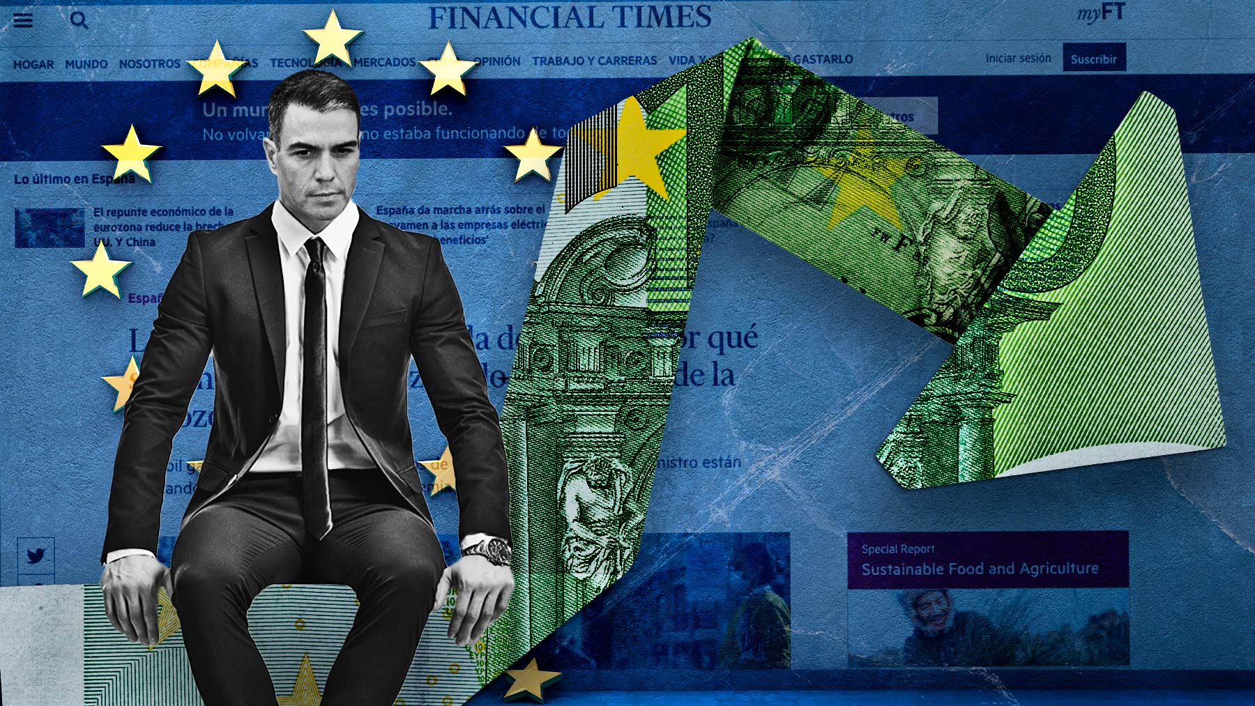 Fotomontaje ‘Financial Times’ y Pedro Sánchez