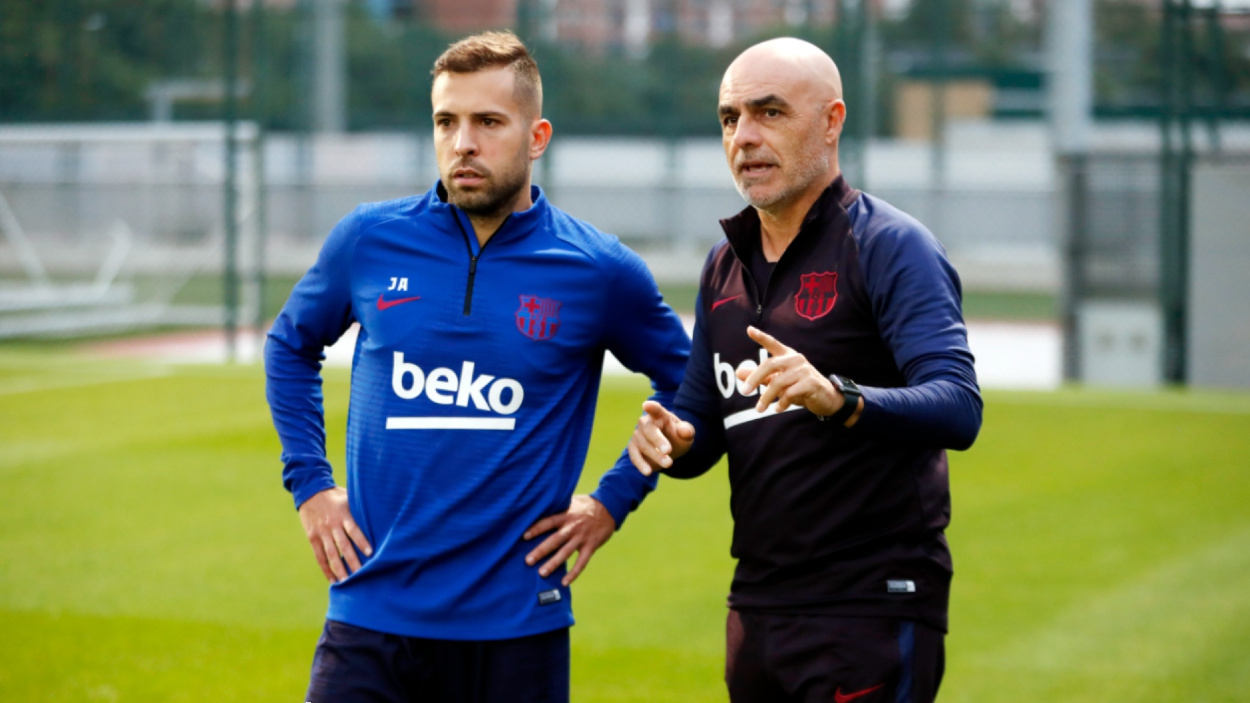 Jordi Alba y Juanjo Brau, en un entrenamiento.