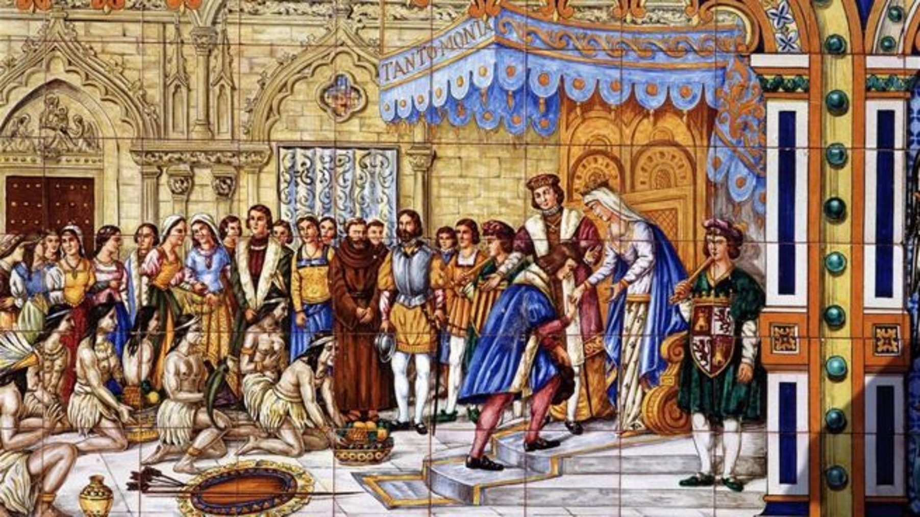 Los Reyes Católicos recibiendo a Cristóbal Colón en Barcelona en 1493.