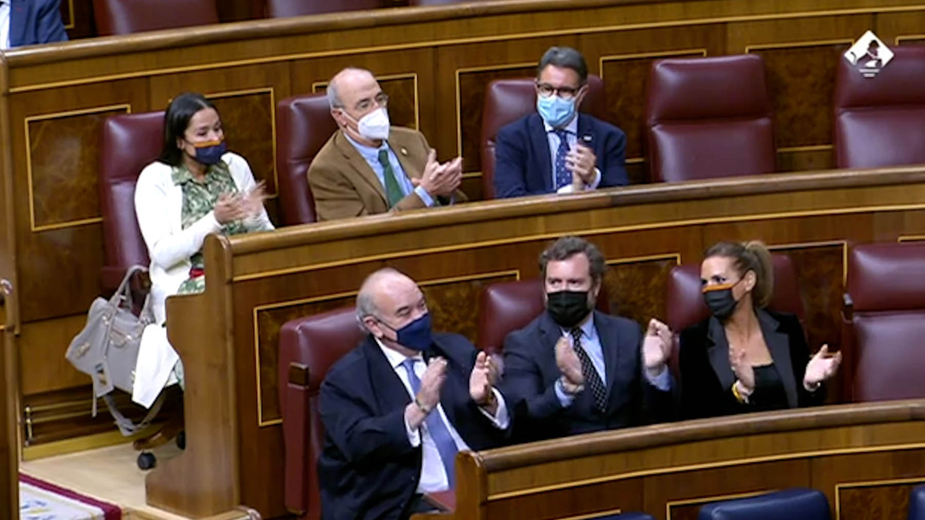 La bancada de Vox aplaudiendo a Podemos..